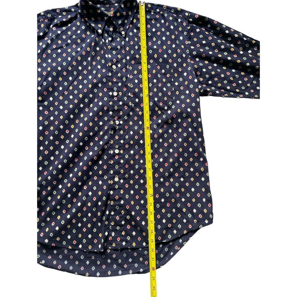 Navy Mens Button Down Shirt Diamond AOP Size Medium Bold Retro Cotton Hoco prom - Picture 3 of 7